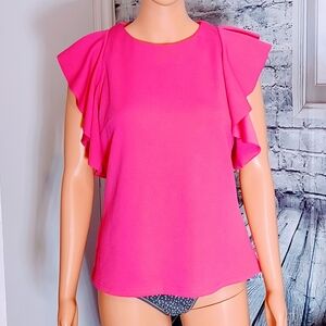 VINTAGE PINK FLUTTER SLEEVE BLOUSE WOMEN'S SIZE  M